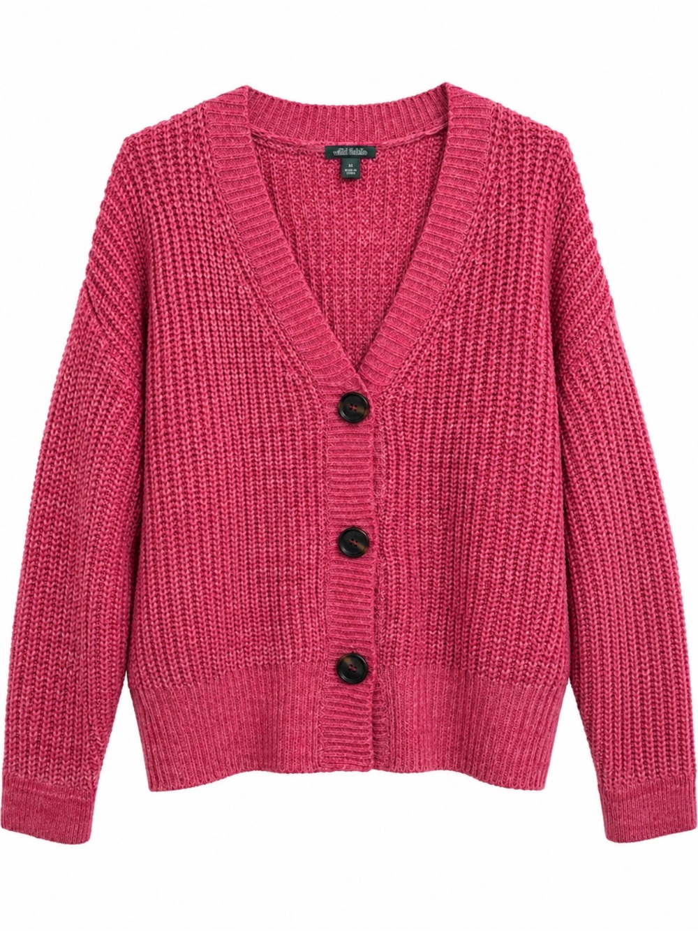 Wilde Fable Chunky V-Neck Button Cardigan - Pink